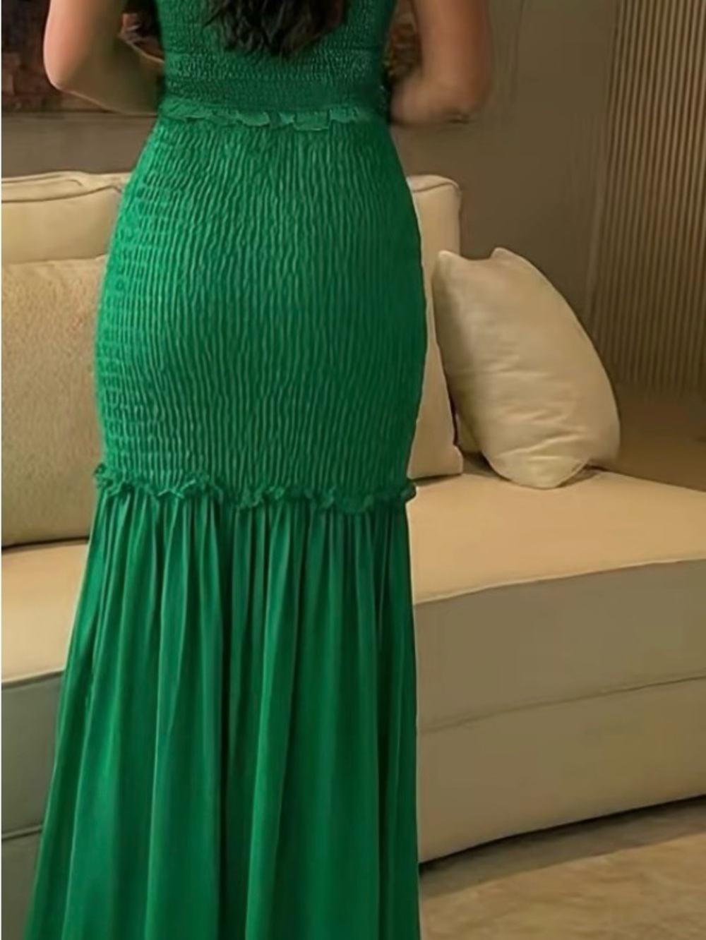 Green Smocked Maxi Dress - Women